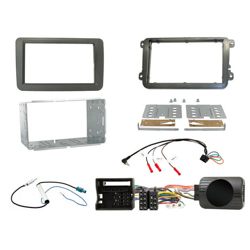 Volkswagen Amarok 2009-2016 Full Car Stereo Installation Kit GREY Double DIN Fascia, steering wheel control interface, antenna adapter and universal patchlead.
