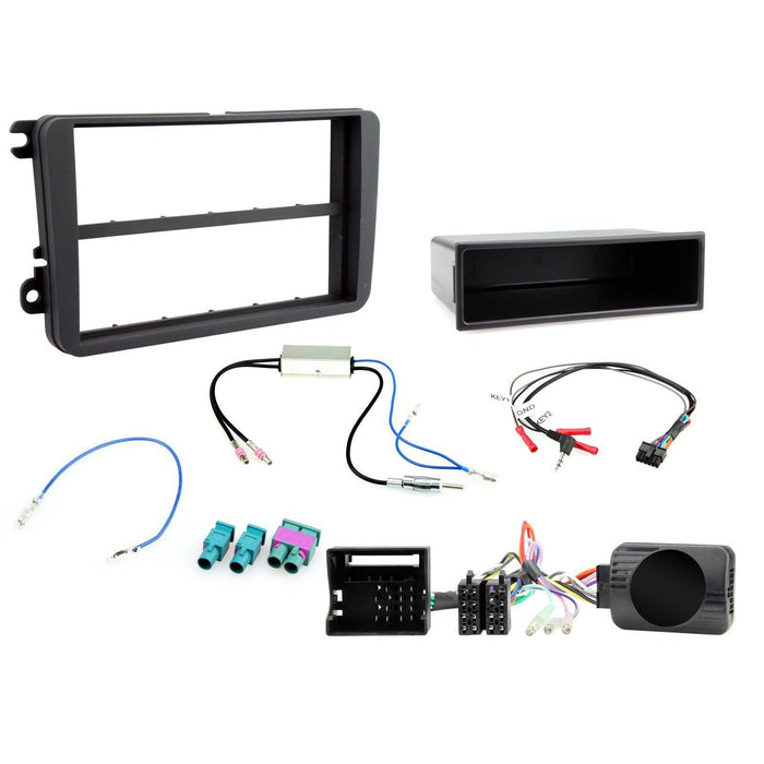 Volkswagen Amarok 2009-2016 Full Car Stereo Installation Kit BLACK Double DIN Fascia with Pocket, steering wheel control interface, antenna adapter